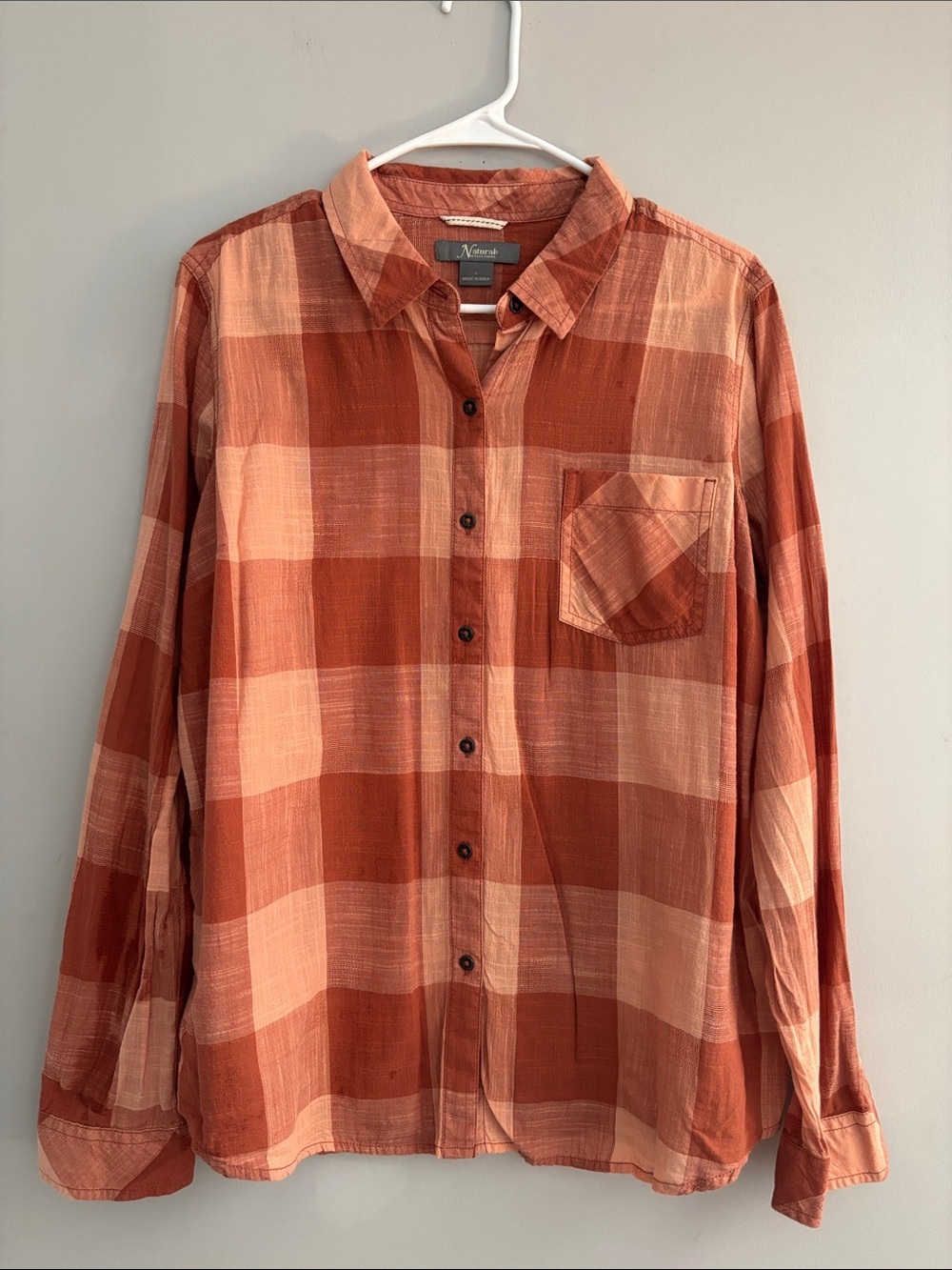 Natural Reflections Rust and Cream Plaid Button-Up Shirt